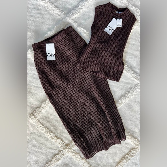 Zara Dresses & Skirts - Zara Women's Dark Brown Knit Skirt Set